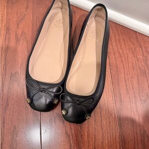 Tory Burch Black Leather Flats with Bow